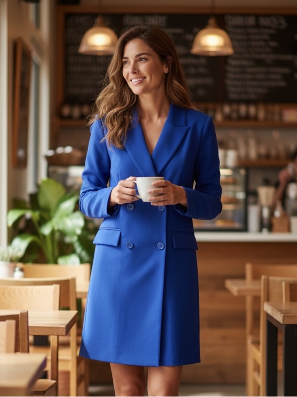 French Connection Double-Breasted Blue Tailored Coat Dress/Blazer